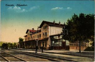 1917 Trencsén, Trencín; pályaudvar, vasútállomás, gőzmozdony / railway station, locomotive + KESNYŐ POSTAI ÜGYN
