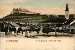 Szepesváralja, Spisské Podhradie; Tér és templom, vár. Sax Nándor kiadása / square and church, castle