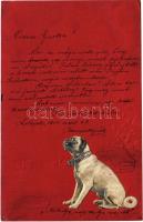 1905 Kutya. Dombornyomott ragasztott / dog, embossed