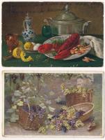 14 db RÉGI művész motívum képeslap vegyes minőségben / 14 pre-1945 art motive postcards in mixed quality