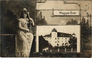 1908 Magyaróvár, Mosonmagyaróvár; M. kir. Gazdasági Akadémia. Montázs hölggyel. Art Nouveau (Rb)