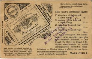 1909 Maár Gyula Belső-Somogy-Tolnai Borvidék pincéjéből Burgundi gyógybor reklám. Kercseliget (Somogy megye) + árlista / Hungarian vinery and wine advertisement, price list (EB)