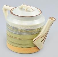 Fischer Emil (1863 - 1937): Teáskanna. Pálinkás Béla (1880-?), népi motívummal, mázas fajansz, kézze...