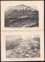 cca 1880 6 db hegyeket. vulkánokat ábrázoló rotációs fametszetű illusztráció Lapméret 25x18 cm
