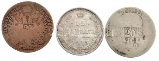 Magyarország 1869KB 20kr Ag "Ferenc József" + Ausztria 1868. 20kr Ag "Ferenc József" + Orosz Birodalom 1915. 15k Ag T:4,3-,1- Hungary 1869KB 20 Krajczár Ag "Franz Joseph" + Austria 1868. 20 Kreuzer Ag "Franz Joseph" + Russian Empire 1915. 15 Kopecks Ag C:G,VG,AU