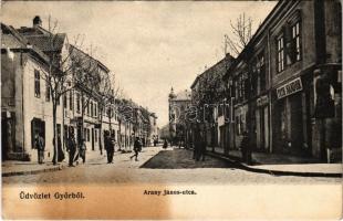 1908 Győr, Arany János utca, Tóth Nándor üzlete. Polgár Bertalan kiadása (szakadás / tear)