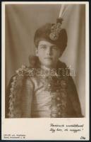 cca 1925 Habsburg Ottó (1912-2011) díszmagyarban, Hazádnak rendületlenül légy híve, oh magyar! feliratú, Halmi fényképész fotólapján, 14×9 cm