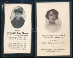 cca 1910 Kleboszky Lajos.Mileva, San Marko hercegnő két gyász kártya