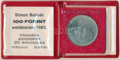 1983. 100Ft alpakka Simon Bolivár műbőrtokban, tanúsítvánnyal T:BU kis patina, az érmét tartó műanyag eltört Adamo EM73
