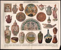 cca 1900 Magyar agyagipari tárgyak 2 tábla hátoldalán gyártói jelekkel