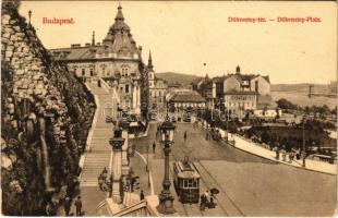 1907 Budapest I. Tabán, Döbrentei tér, villamos. Divald Károly 1182-1907.