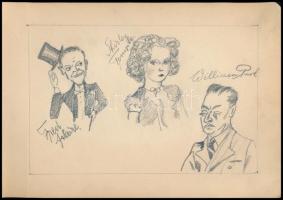 Vázlat könyv ceruzarajzokkal. Jelzetek. Nagyrészt nevesített személyekkel.30 darab borító elvált