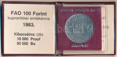 1983. 100Ft Cu-Ni "FAO - Több gabonát a világnak" bordó műbőr tokban, tanúsítvánnyal T:BU patina Adamo EM72