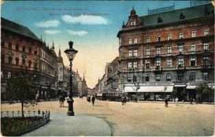 Budapest VIII. Baross tér és Rákóczi út, Központi szálloda, kávéház és étterem, Debreczen szálloda, üzletek, villamos (Rb)