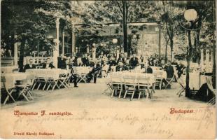 1901 Budapest XIV. Városliget, Wampetics F. vendéglője, kert pincérekkel. Divald Károly kiadása