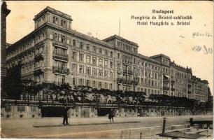 1917 Budapest V. Hotel Hungária és Bristol szállodák, villamos, rakpart (Rb)