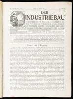 1912 Der Industriebau német nyelvű ipari-építészeti folyóirat III. évfolyamának számai egybekötve, gazdag fekete-fehér képanyaggal illusztrálva, számos korabeli hirdetéssel. Egészvászon-kötésben, kissé kopott, ázott borítóval, néhány ázott, foltos lappal.