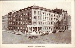 Budapest V. Hotel Continental szálloda (Oszvald ház), villamos, autók. Nádor utca 22. (1917-től az Országos Központi Hitelszövetkezet épülete)