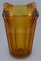 Art déco borostyán üveg váza, kopásnyomokkal, m: 20 cm