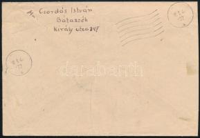 1946 (15. díjszabás) Levél 40.000.000 P készpénz bérmentesítéssel piros "TAXE PERÇUE" bély...