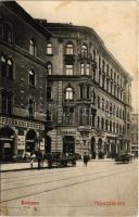 1910 Budapest VIII. Népszínház utca, Salle a Manger Fővárosi borozó, söntés, söröző és étterem, táncintézet, nagy kávéház, áruszállító lovaskocsi (fl)