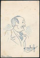 Laicha Jenő (?-? ): Hans Albers karikatúra, 1934. Toll, papír. Jelzett. Kissé foltos. 15X10,5cm