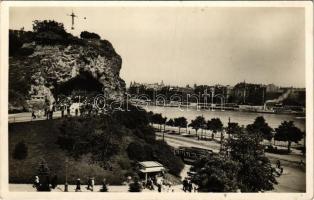 Budapest XI. Gellérthegyi sziklakápolna a feljáróval, villamos, trafik