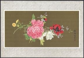 cca 1950-60 Chang Chao-hsiang: Virág. Nyomat, papír, teljes méret: 38,5x26,5cm