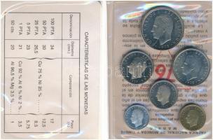 Spanyolország 1975. (1976.) 50c - 100P (6xklf) forgalmi szett tanúsítvánnyal, leírással, eredeti műanyag tokban T:BU ujjlenyomat, patina  Spain 1975. (1976.) 50 Centimos - 100 Pesetas (6xdiff) coin set with certification, description, in original plastic case C:BU fingerprints, patina