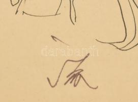 Szász Endre (1926-2003): Férfi portré és tanulmányfej. Tus, papír, jelzett. Üvegezett fa keretben. 2...