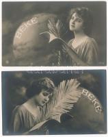 9 db RÉGI romantikus hölgy képeslap: Mignon és Beke / 9 pre-1945 romantic lady postcards: Mignon and Beke