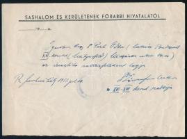 1951 Rákosszentmihály (Bp. XVI.), Sashalom és kerületének főrabbija által kiállított, kézzel írt igazolás, fejléces papíron