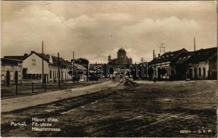 1931 Párkány, Parkan, Stúrovo; Hlavní trída / Fő utca, üzletek, esztergomi Bazilika / main street, shops, basilica (EK)