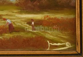 Olvashatatlan jelzéssel: Nyári mező. Olaj, karton, fakeretben, 9x11cm