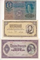 1913. 20K II. kiadás piros "DEUTSCHÖSTERREICH" felülbélyegzéssel + 1945. 100P + 1946. 1.000.000MP T:III,I-,III