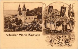 Máriaradna, Radna; templom, búcsú / church, Catholic fest. Art Nouveau, floral