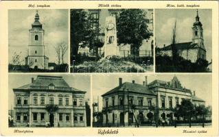 1942 Újfehértó, Református és római katolikus templom, Hősök szobra, községháza, kaszinó épülete