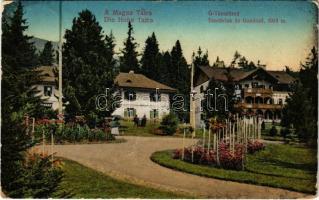 1913 Tátrafüred, Ótátrafüred, Altschmecks, Stary Smokovec (Tátra, Magas-Tátra, Vysoké Tatry); Tündérlak és Gondűző villa, nyaralók. Kertész Tódor kiadása / villas (kopott sarkak / worn corners)