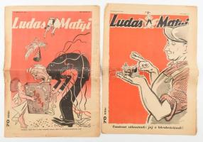 1950 Ludas Matyi 2 db száma, VI. évf. 42. és 53. sz., 1950. okt. 13.-dec. 29., 8 p.+8 p., sérülésekkel