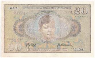 Jugoszlávia 1936. 20D "C.1009 087" nyomdahibás, halovány nyomat T:I-,II 
Yugoslavia 1936....