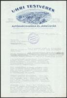 1943 Bp., Uhri Testvérek autókarosszéria és Járműgyár fejléces levélpapírjára írt levél