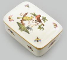 Herendi Rotschild mintás ékszeres dobozka, bonbonniere,. Kézzel festett, jelzett, repedéssel. 14x9,5 cm
