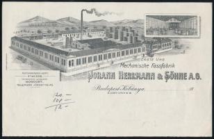 cca 1900 Mechanische Fassfabrik Johann Herrmann & Söhne A.G. fejléces levélpapír felső része, rajta a gyár látképével