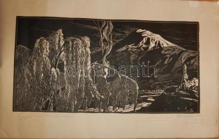 1965 Szignált szovjet linómetszet 50x80 cm