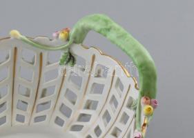 Herendi virág mintás áttört kosár. Kézzel festett, jelzett, hibátlan 28x20 cm