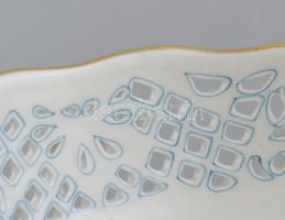 Ezüst (Ag) talpú kínálótál, Herendi BFR (BOUQUET de FRUITS) gyümölcs mintás áttört porcelán tál. Hib...