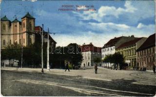 1911 Pozsony, Pressburg, Bratislava; Nagy Lajos tér, vaskereskedés, Sonnenfeld üzlete / square, shops