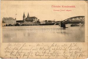 1901 Komárom, Komárno; Ferenc József rakpart, híd. Czike Dénes kiadása / quay, bridge (EK)