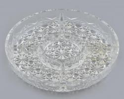 Öt részre osztott kristály kínáló tál, hibátlan, d: 25 cm
