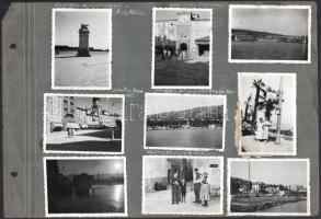 cca 1930 Fiume környéki utazás képei, közte 2 db búvárról készült fotó albumlapra ragasztva, 15 db, 6×8,5 cm